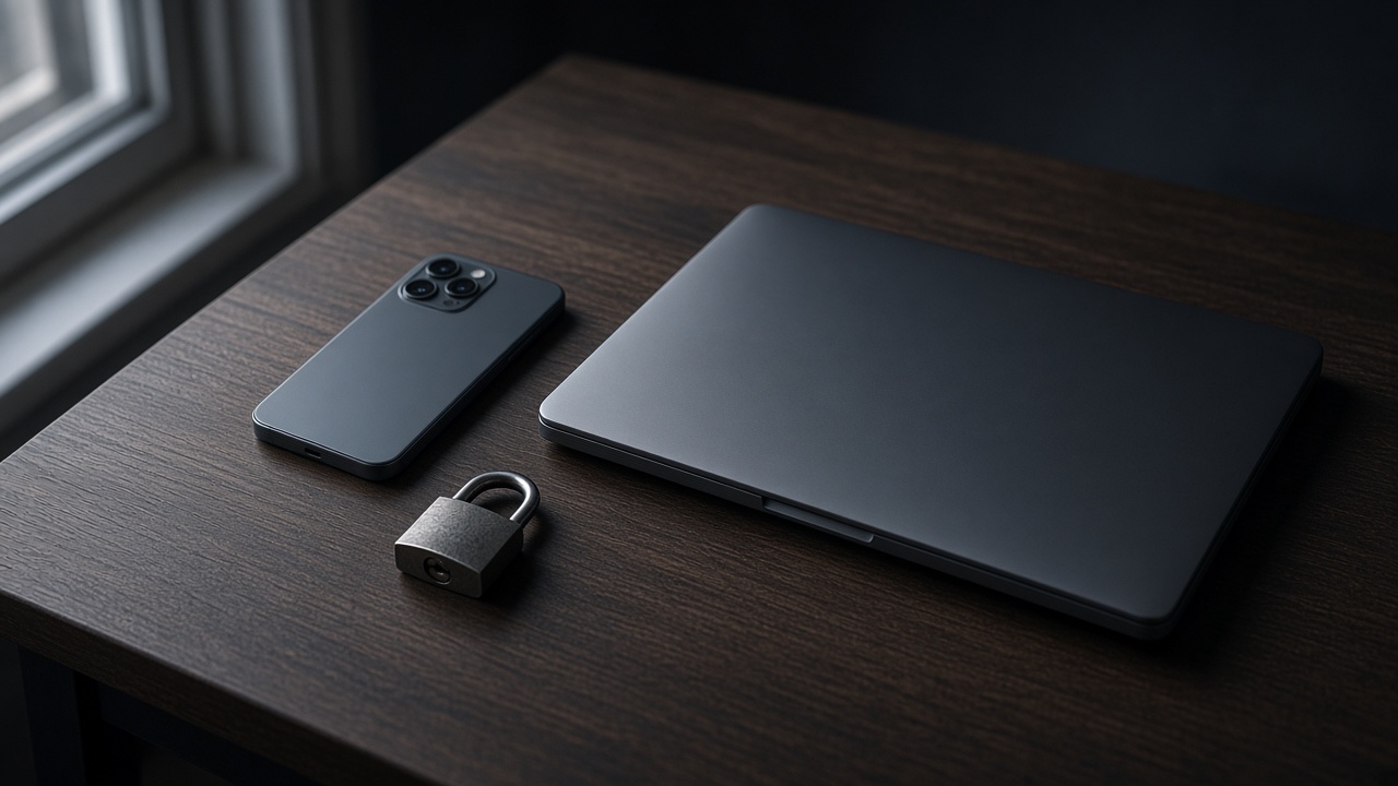 A smartphone and laptop on a desk, both capable of storing corporate logins